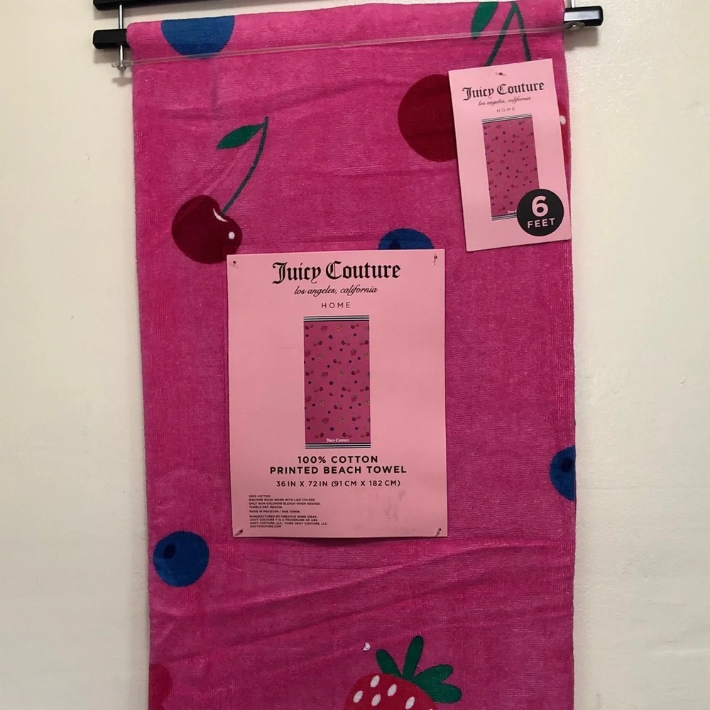 MWT Juicy Couture Pink Fruit Print Beach Towel - Cherry & Berry Motif